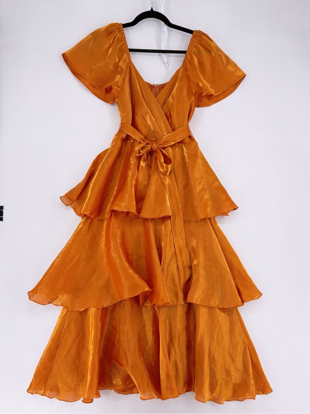 NWOT Glowing Spirit Rust Orange Flutter Sleeve Tiered Midi Dress SIZE S